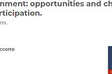 Local Open Government: Opportunities and Challenges in Terms of Impact and Participation