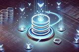 A conceptual illustration of data seeding in Ruby on Rails. The image depicts a glowing central database with small neon data packets flowing into it. The background features a digital environment with an abstract grid hinting at structured data, while a shape inspired by the Ruby on Rails logo is subtly integrated into the design. The dominant colors are cool blues, purples, and soft whites, creating a modern and tech-inspired aesthetic.