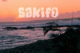 sunset on the beach and the logo of sakifo