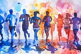 Colorful watercolor Illustration of runners in a group