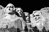 Picture of Mount Rushmore, presidents Washington, Jefferson, Theodore Roosevelt, and Lincoln