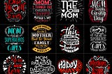 Typography mom lover  mothers day t shirt design bundle