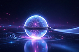 A glowing spherical AI core rests on a dark reflective surface, secured by a belt-like tether wrapped around its center and extending outward, symbolizing controlled and bounded artificial intelligence.