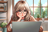 Image of a frustrated woman at her computer, anime-style — AI generated by Dalle-E 3