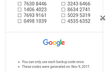 example 2FA backup codes