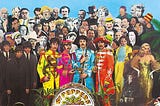 Sgt. Pepper’s Lonely Hearts Club Band album cover featuring The Beastles stnading in front of a gallery of cutout figures
