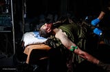 A severely wounded Ukrainian soldier.
