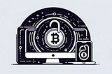 Graphic of a Blockchain wallet on the imac screen and on the phone screen being unlocked