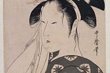Komei Bigin Rokkasen, Six Selected Famous Beauties: The Window of Asahiya. 1795. Created by Katagawa Utamaro. 15" x 10.5"
