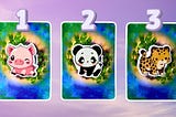Three tarot pick a card piles: pile 1 — pig, pile 2 — panda, and pile 3 — cheetah