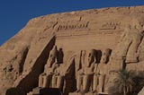 Sandstone figures of Ramses II in front of the main temple at Abu Simbel near Aswān, Egypt.