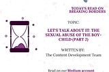 Let’s Talk About It: The Sexual Abuse of the Boy-child (Part 2)