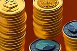 Gold Coins Stacked in piles, represents Cryptocurrency