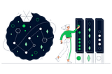 Person organizing a cloud of data into neat stacks