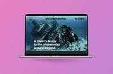 Image of desktop with the main page of Irishwrecksonline website on it. Image has a diver, ship wreck. It says: A diver’s guide to the shipwrecks around ireland