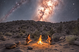 Early Humans sitting around a Fire looking to the heavens!