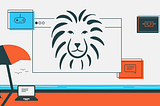 A lovely beach scene with a Cannes Lion surrounded by tech graphics