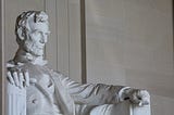 Angled image from the left of the Abraham Lincoln from the Lincoln Memorial