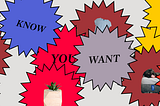 Objects in colored starred circles with text “you know you want it.”