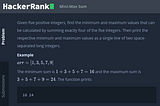 Mini-Max Sum HackerRank JavaScript Solution