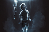 A boy seeing only darkness while being in a weightless condition hoping for the best, and being free from fear