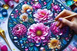 an image of a beautiful floral/dewdrops painting on a round canvas