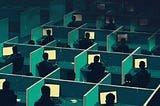 a sea of office cubicle workers