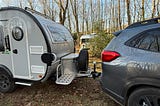 My car with camper hooked up and ready to go. My Airstream home in the background. Photo Diane Nilan