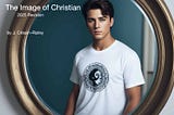 handsome man seen in oval mirror, book cover for The Image of Christian by J. Crispin-Ripley ©none on AI image, all rights on edit for cover reserved