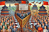 ChatGPT generated panoramic image of the Western echo chamber and chauvinism regarding China.