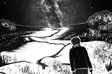 Sketch of Matias walking beneath the Milky Way. Art by Ray Brisendine.