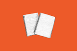 line drawing of two notebooks with an orange background