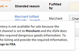 Amazon Stranded Inventory — Merchant Fulfilled (DG info required)