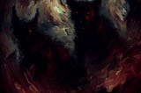 AI-generated art using the prompt “dark painting inspired by ADHD, add demon dogs.”