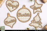 Personalized christmas ornament svg laser cut files Name christmas ornament svg Boho wood ornament template Customized decor Glowforge files