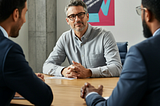 Marketer presenting his results to C-suite peers.