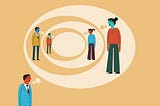 Abstract image of several people talking represented in elipse