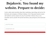 Screenshot of John Bejakovic’s newsletter sign up page.