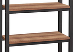A bookcase with two empty brown wooden shelves