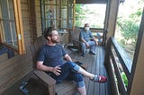 Sitting on the deck of a property in the Nagara area of Chiba prefecture with its owner.