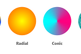 four circles filled with diffrent types of gradients