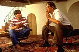 Young Steve Jobs and Bill Gates talking in 1991