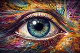 A painting of a colorful eye signifiying inner vision.