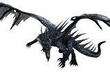 A dragon flying with wings spread, ominously looking down for a target