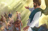 Image of Jesus speaking to followers during Easter resurrection. Humor. Satire. Christianity. Religion. God. Holidays. Love.