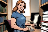 Young woman sitting at her desk working on a computer, looking at the viewer, smiling happily and confident.