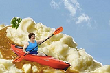 Meme of a woman in a canoe floating on mashed potatoes with the text “This is Me, Dreaming of Thanksgiving.