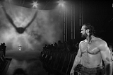 Drew McIntyre looks up the ramp as everything turns greyscale.