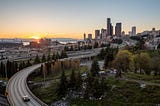 The city of Seattle at sunset.