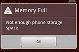 A display of a phone alerting that memory is full.